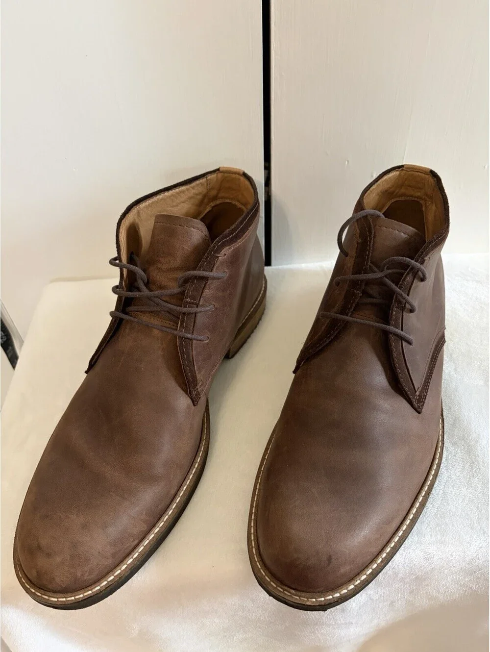 ECCO Kenton Derby Boot Men's EU 47 US 13 - 13.5 Brown Leather Stacked Heel NWOT